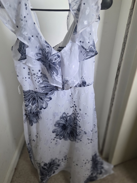 Zara Dresses & Skirts - Zara White Midi Dress with Black Floral Print
